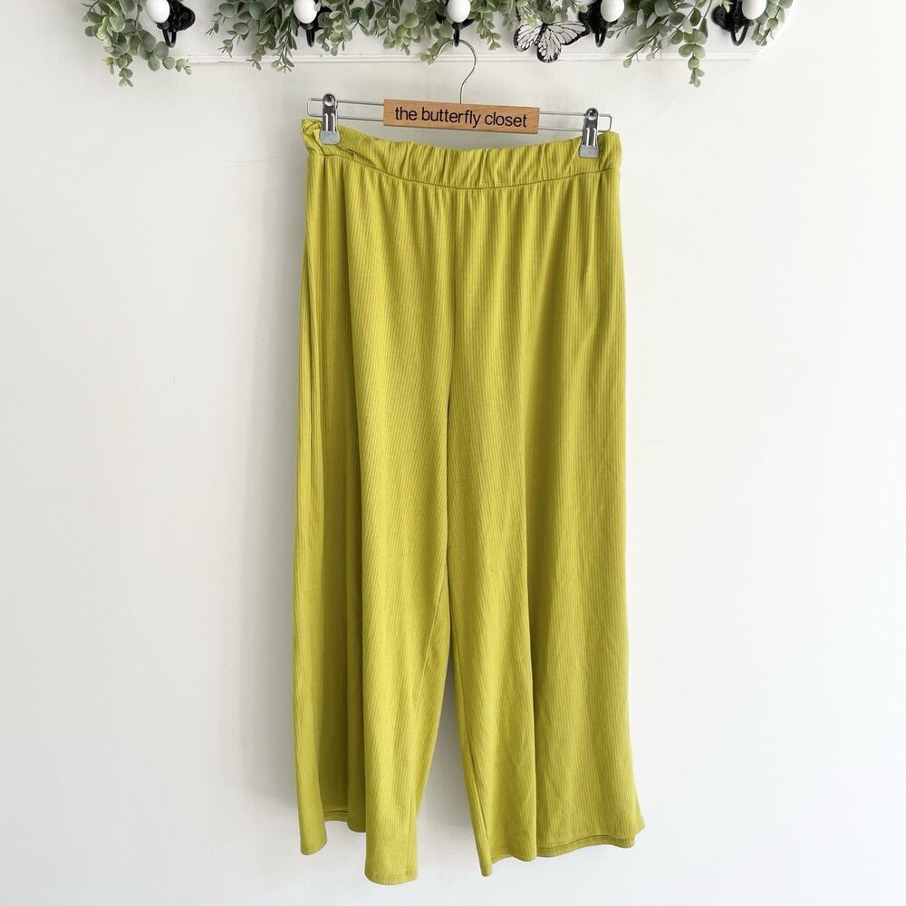 Lala Chartreuse Green Wide Leg Flowy Casual comfortable Sweatpants Size L ff-496